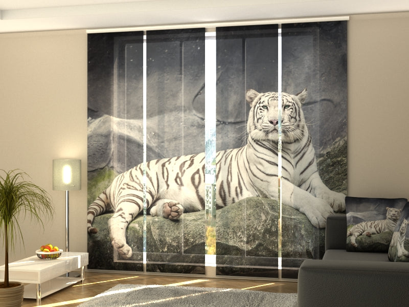 Paneles Japoneses Tigre blanco sobre la Roca