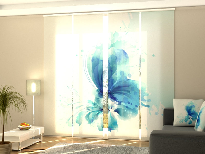 Paneles Japoneses Mariposa Abstracta sobre Flor Azul