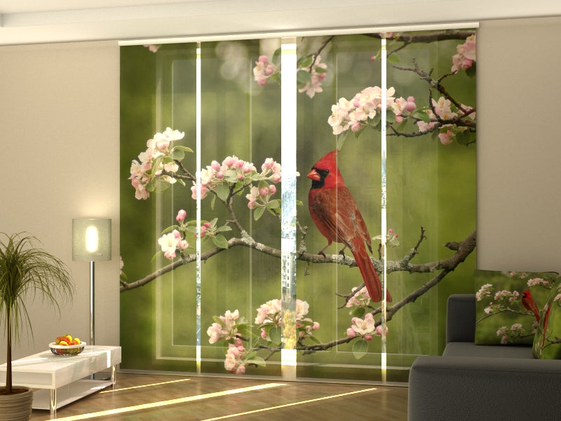 Paneles Japoneses Cardenal en una Ramita Primaveral