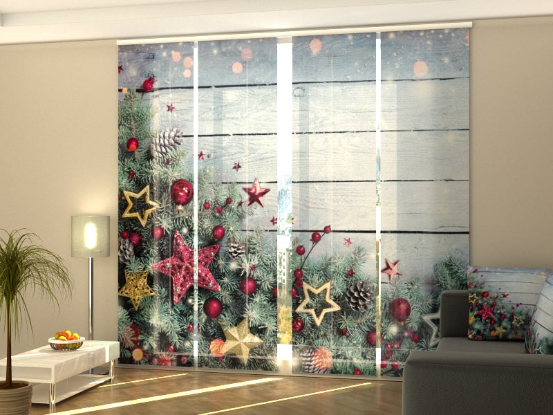 Paneles Japoneses Decoración Navideña de Ramas de Abeto y Estrellas