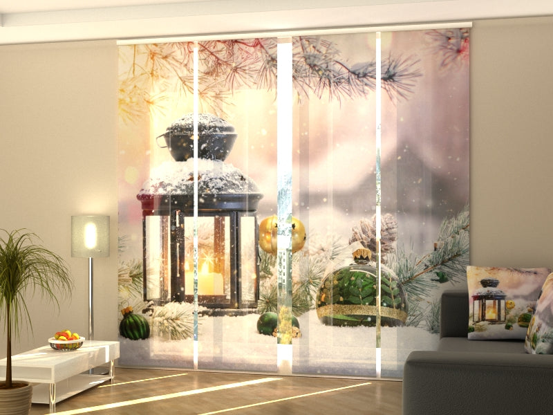 Paneles Japoneses Linterna Navideña con Ramas de Abeto sobre Nieve