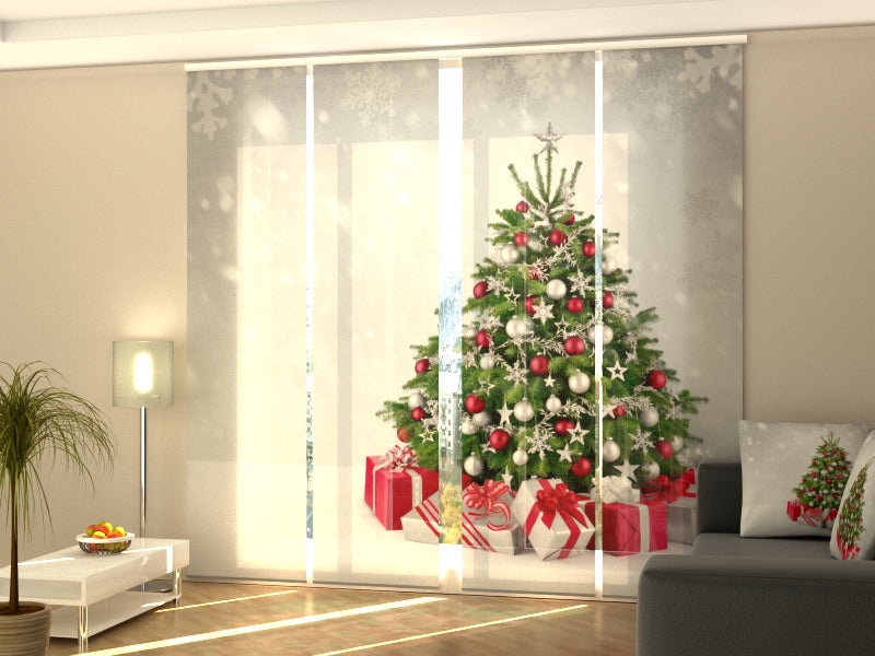 Paneles Japoneses Árbol de Navidad Plateado y Rojo