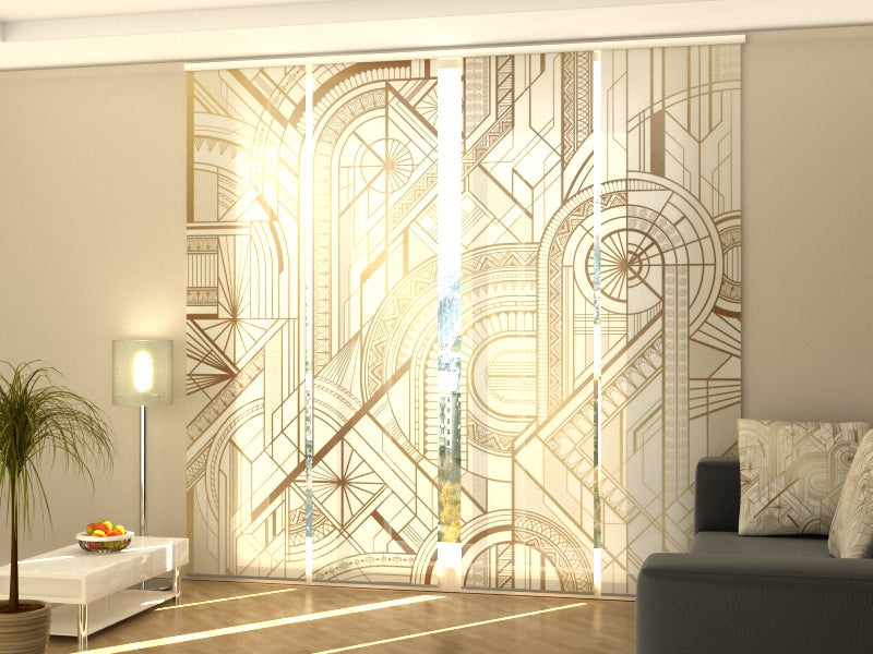 Paneles Japoneses Estampado Geométrico Dorado y Blanco