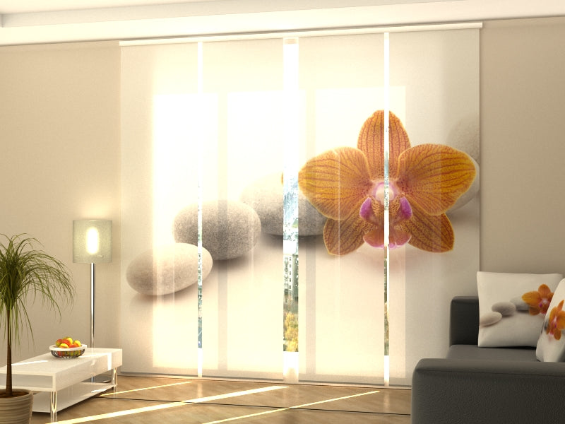 Paneles Japoneses Orquídea Anaranjada sobre Piedras de Spa