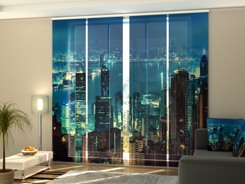 Paneles Japoneses Panorama del Atardecer en Hong Kong