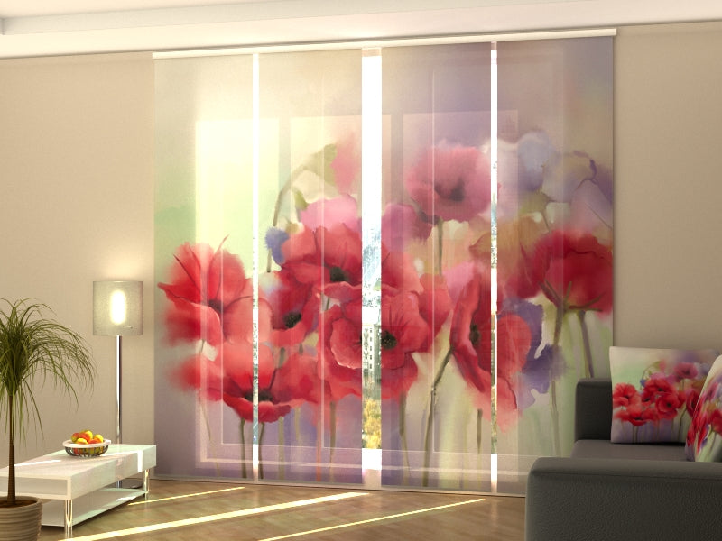 Paneles Japoneses Amapola Roja en Acuarela