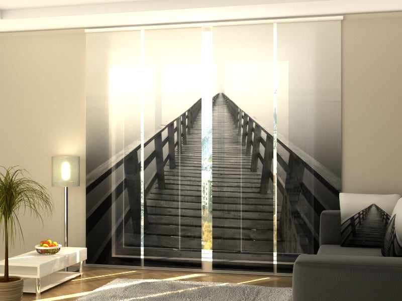 Paneles Japoneses Camino de Madera en Blanco y Negro