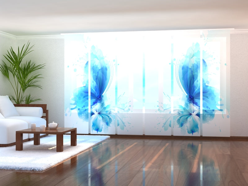 Paneles Japoneses Mariposa Abstracta sobre Flor Azul