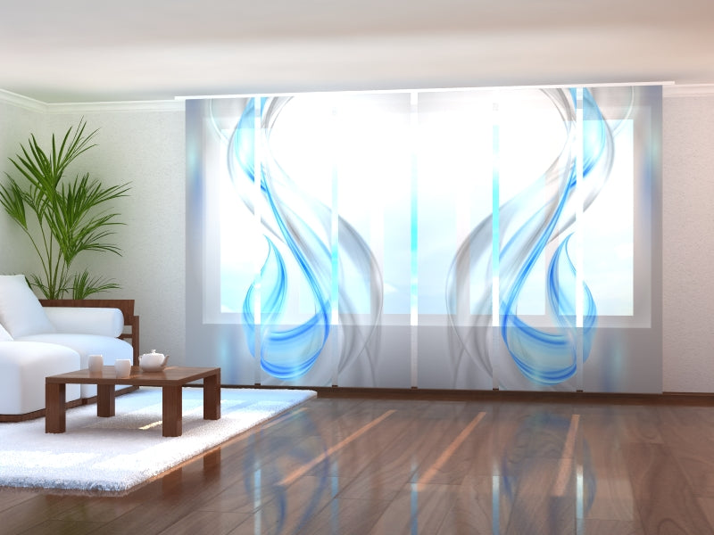 Paneles Japoneses Olas Abstractas Grises y Azules