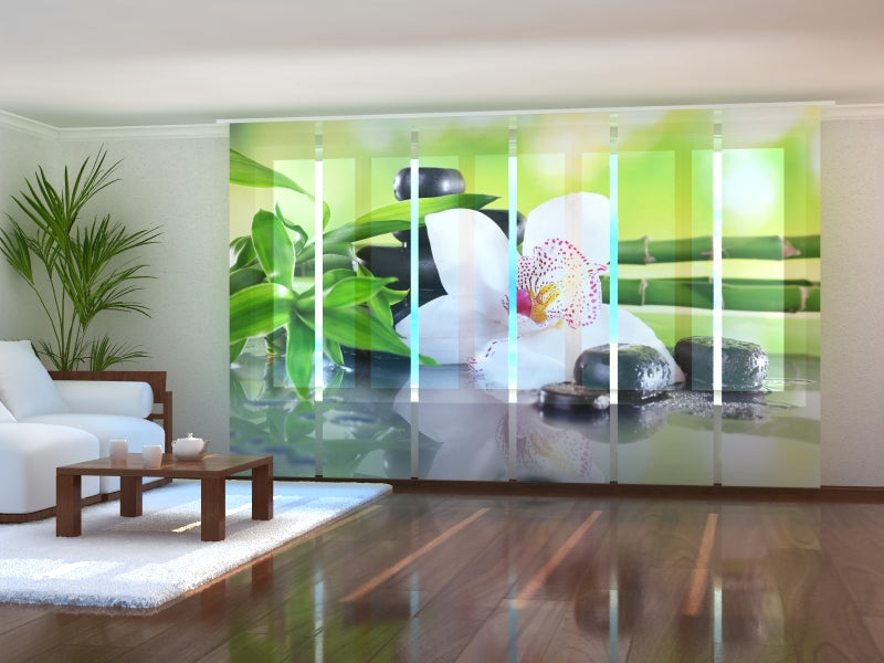 Paneles Japoneses Ramas de Bambú y Orquídea Blanca