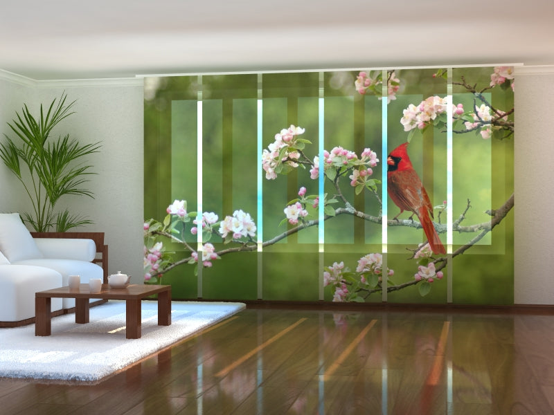 Paneles Japoneses Cardenal en una Ramita Primaveral