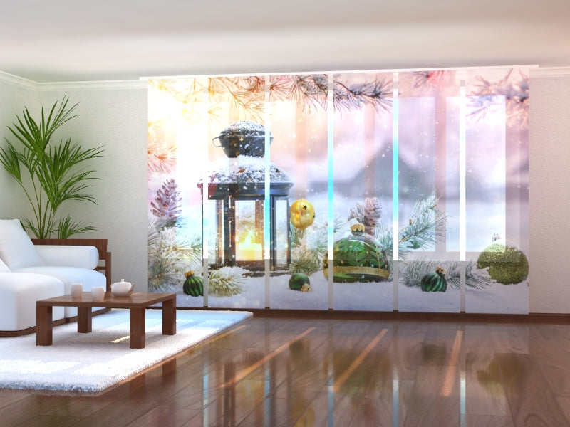 Paneles Japoneses Linterna Navideña con Ramas de Abeto sobre Nieve