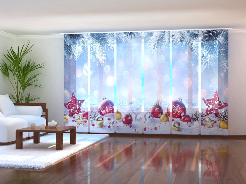 Paneles Japoneses Bolas Navideñas Rojas y Doradas