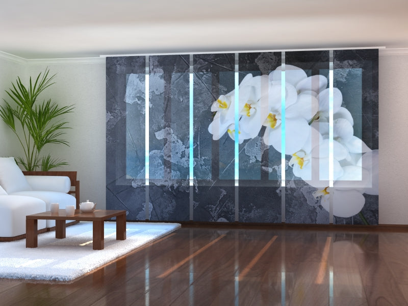 Paneles Japoneses Orquídeas Frescas sobre la Piedra