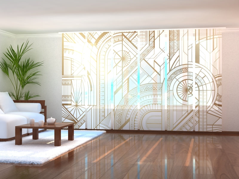 Paneles Japoneses Estampado Geométrico Dorado y Blanco
