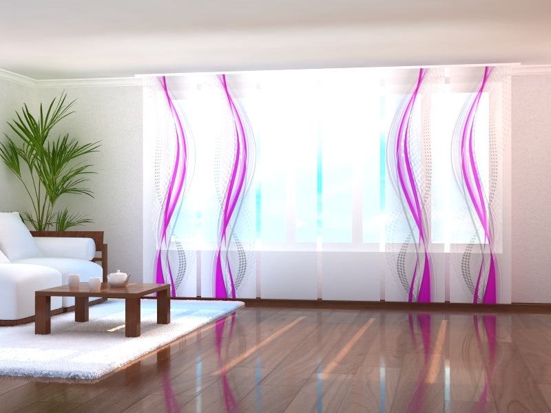 Paneles Japoneses Ondas Abstractas en Magenta y Gris