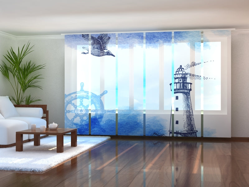 Paneles Japoneses Ilustración Náutica en Acuarela