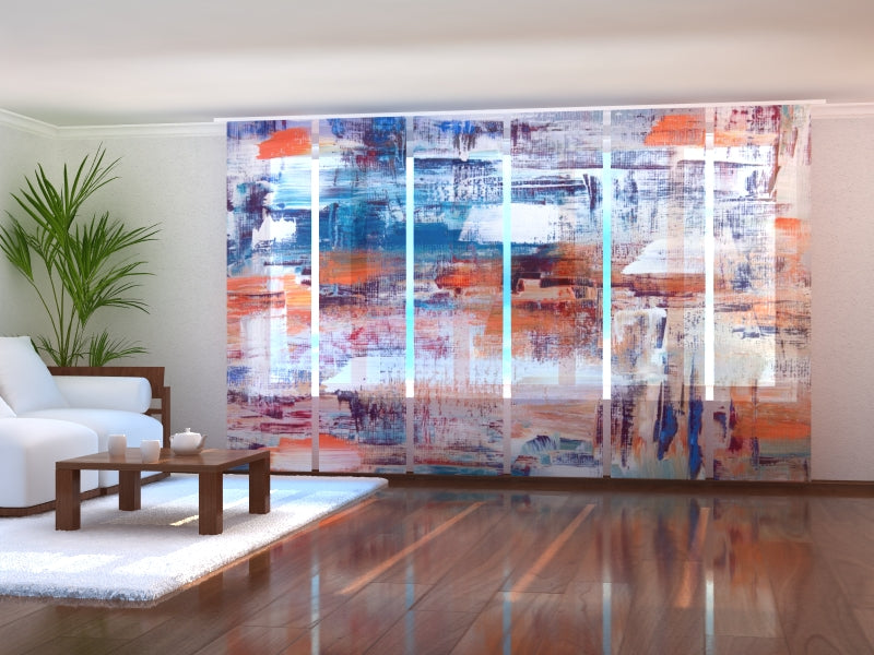 Paneles Japoneses Pintura Abstracta Naranja y Azul