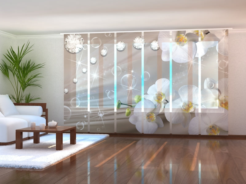 Paneles Japoneses Orquídeas y Strass sobre Seda Beige 2