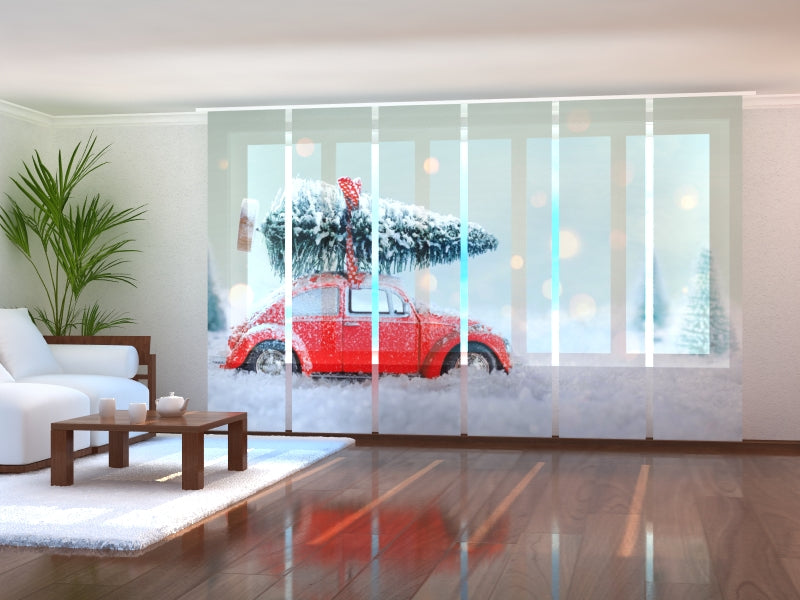 Paneles Japoneses Coche Rojo con Árbol de Navidad