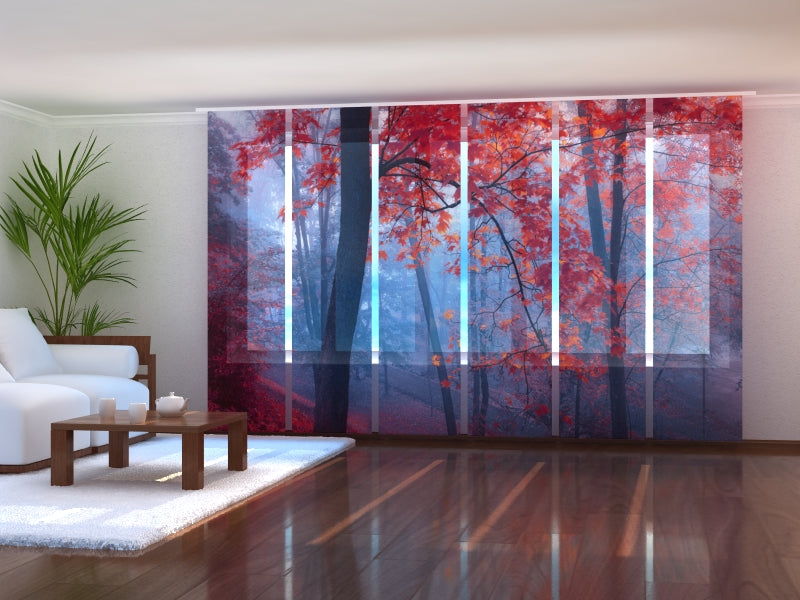 Paneles Japoneses Hojas Rojas en Niebla
