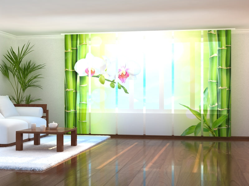 Paneles Japoneses Orquídea blanca con Bambú Fresco