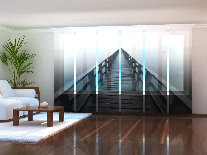 Paneles Japoneses Camino de Madera en Blanco y Negro