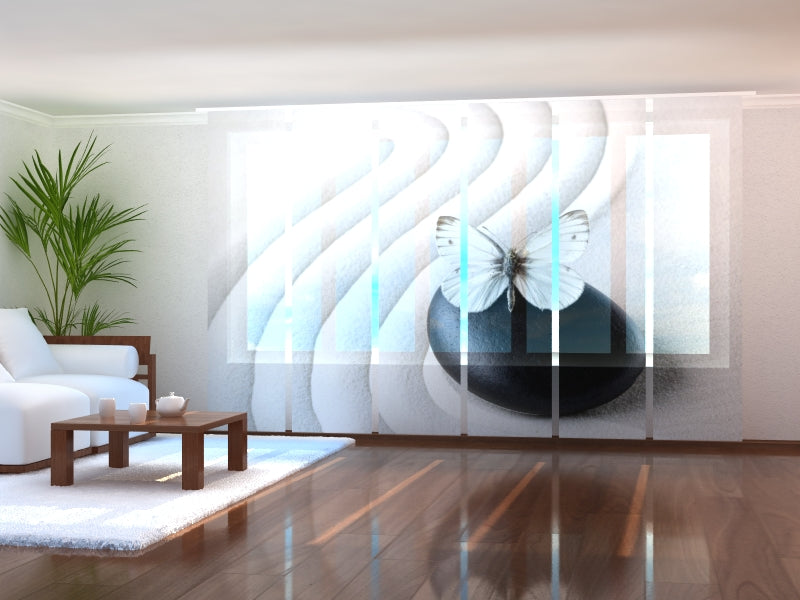 Paneles Japoneses Piedra Zen con Mariposa Blanca