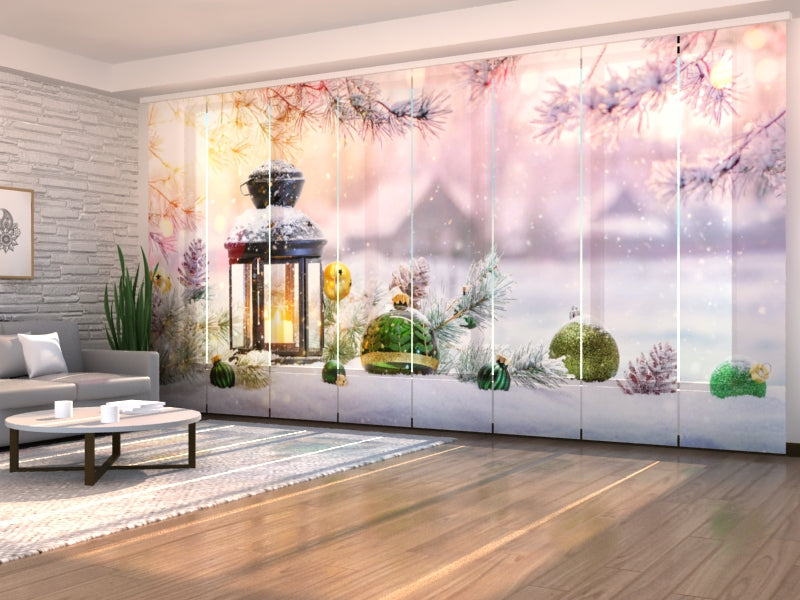 Paneles Japoneses Linterna Navideña con Ramas de Abeto sobre Nieve