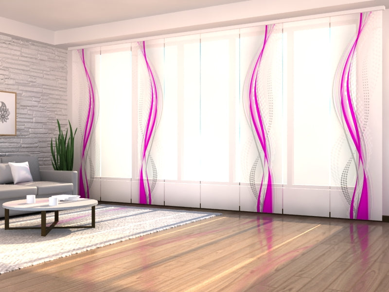Paneles Japoneses Ondas Abstractas en Magenta y Gris
