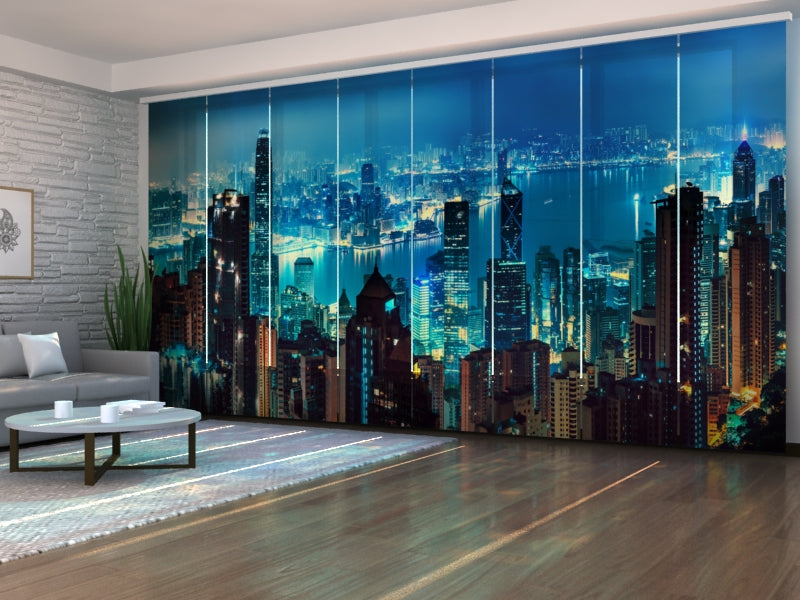 Paneles Japoneses Panorama del Atardecer en Hong Kong