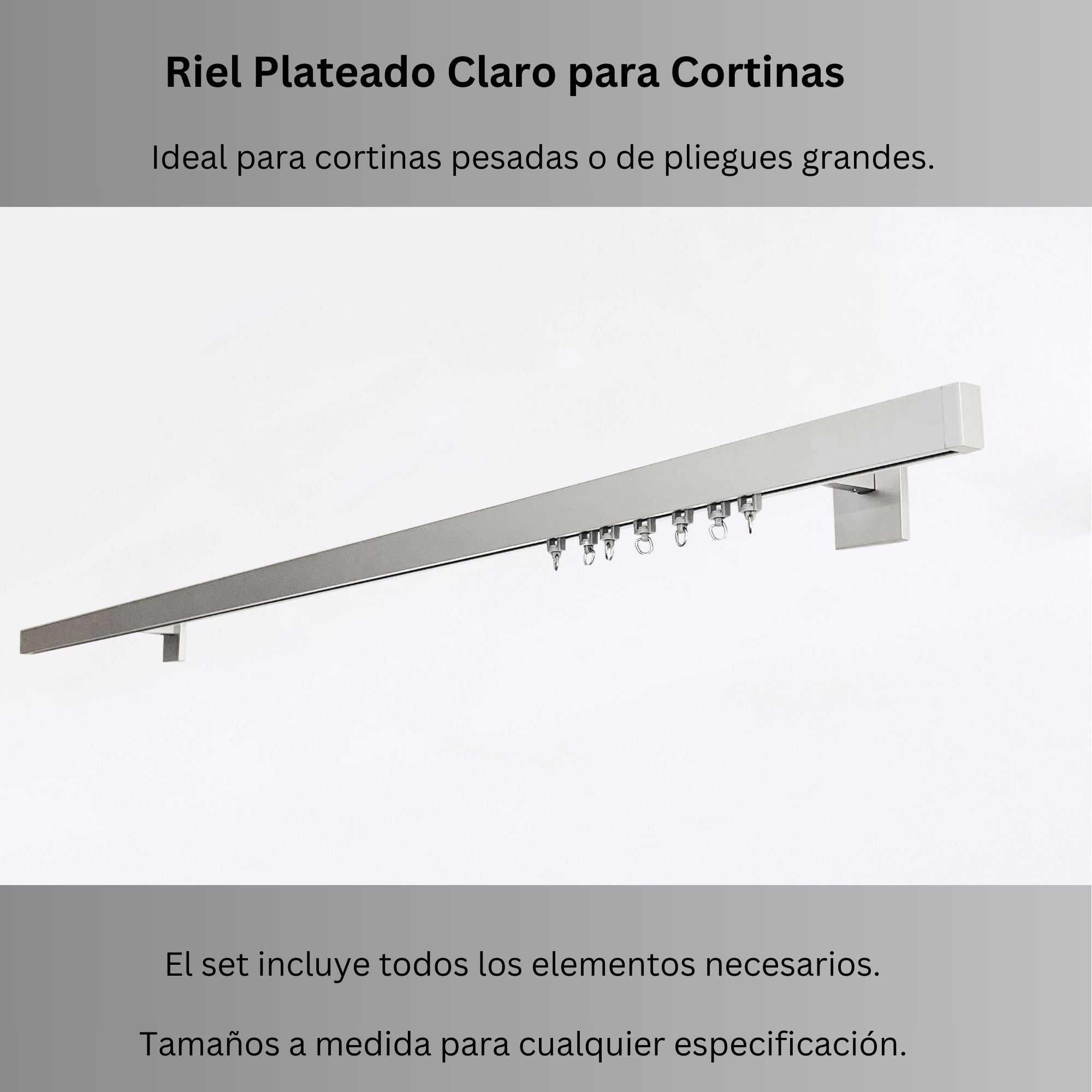 Riel de Cortina Simple, Plateado Claro, Montado en la Pared – Hecho a Medida, Diseño Elegante y Moderno.