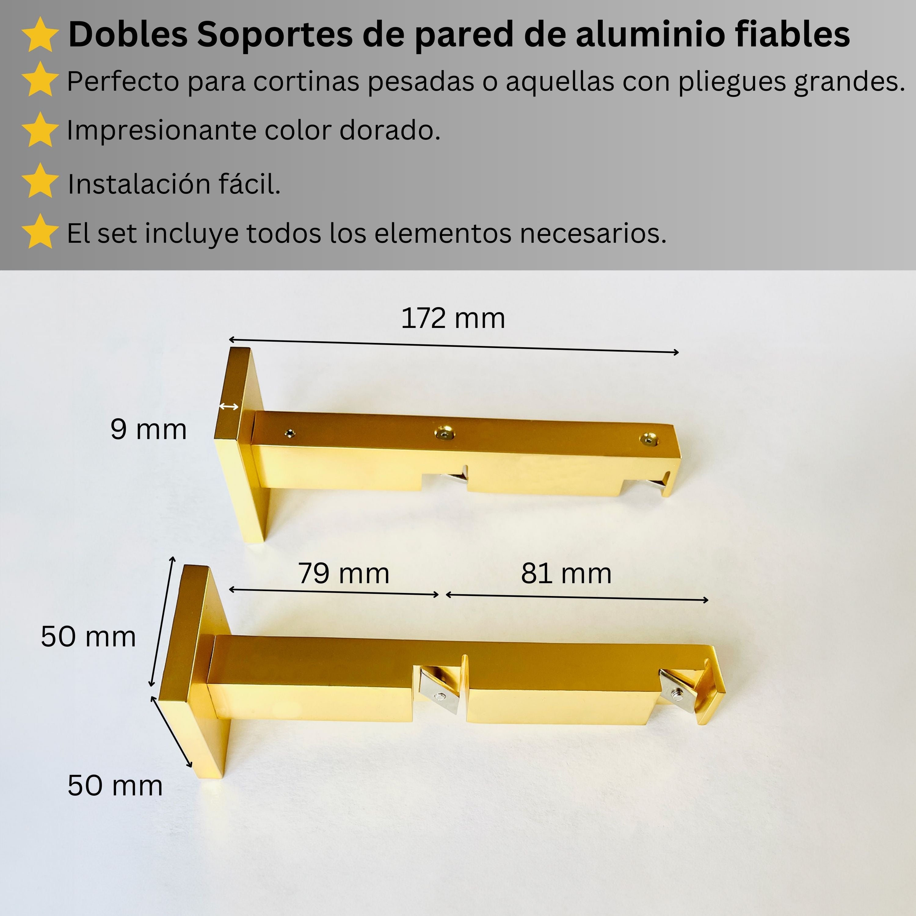 Doble Riel de Cortina, Dorado, Montado en la Pared – Tamaños personalizados, diseño moderno y elegante.