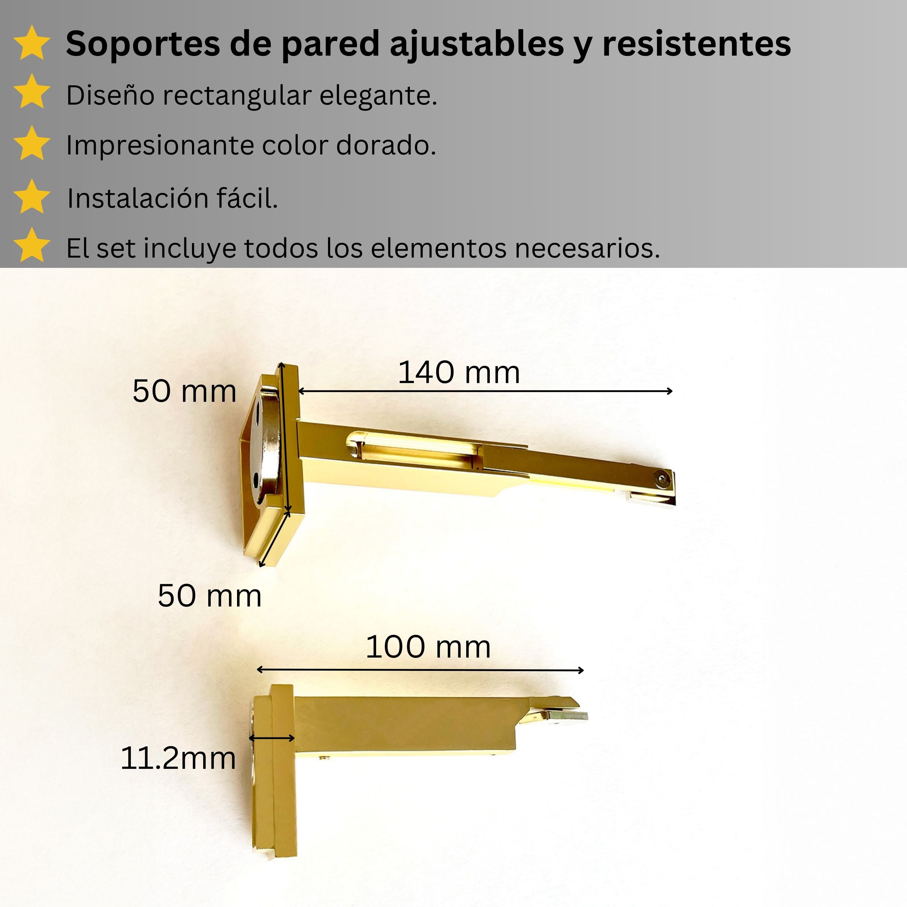 Riel de Cortina Simple, Dorado, Montado en la Pared – Hecho a Medida, Diseño Elegante y Moderno.