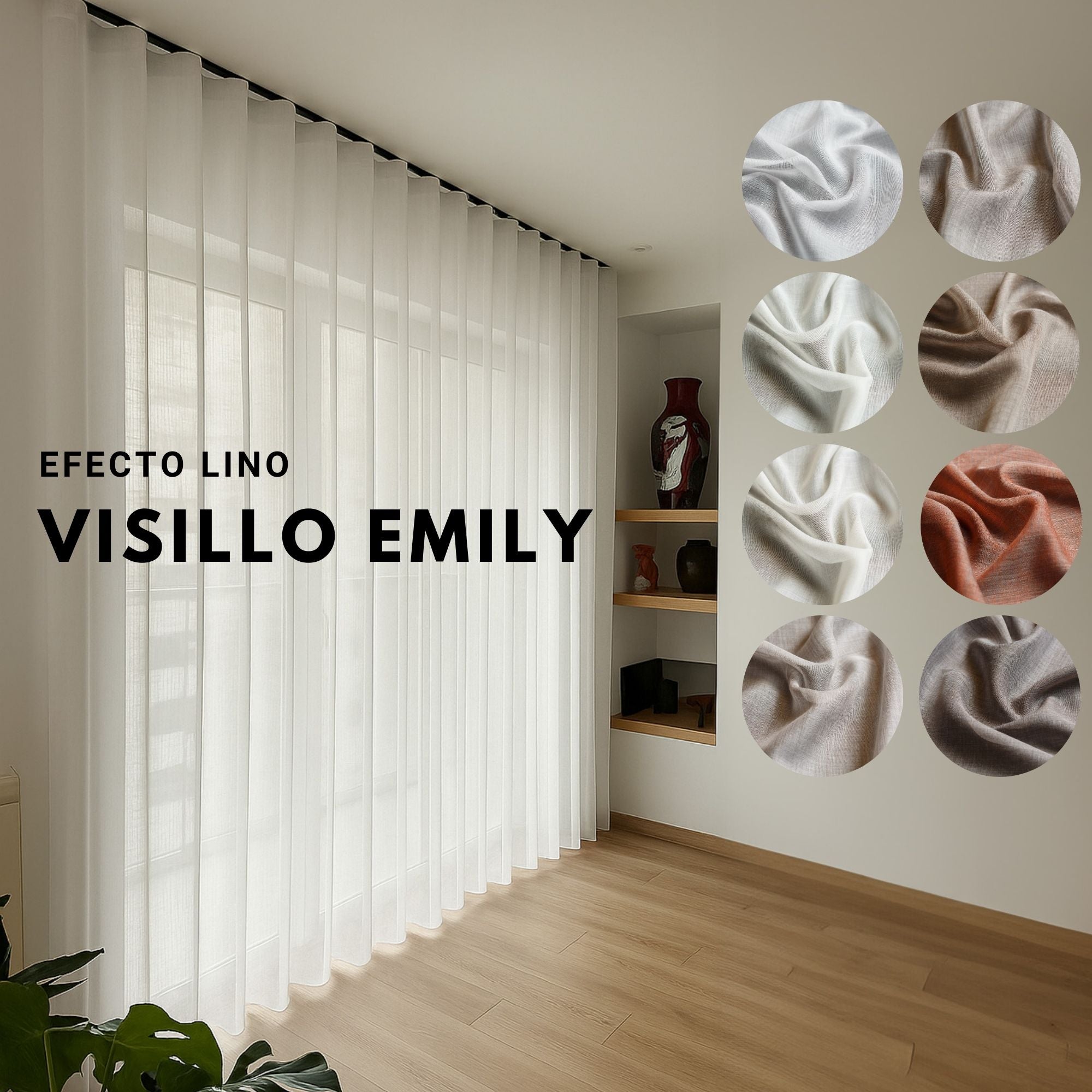 Visillo Emily Premium a medida, Efecto Lino, 8 Colores