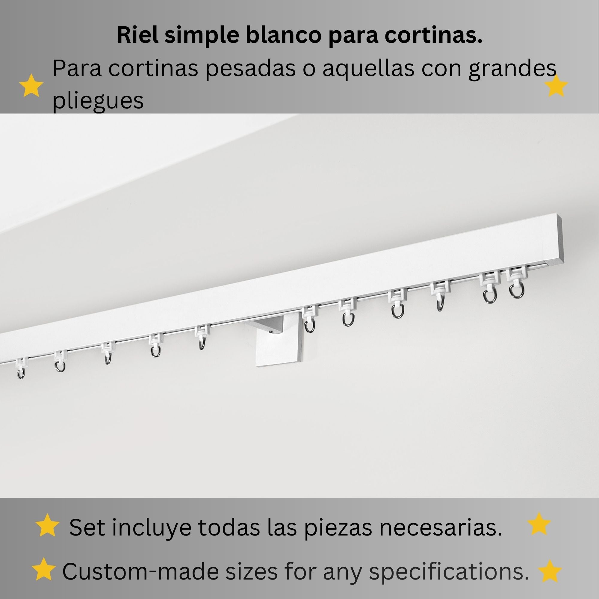 Riel de Cortina Simple, Blanco, Montado en la Pared – Hecho a Medida, Diseño Elegante y Moderno.