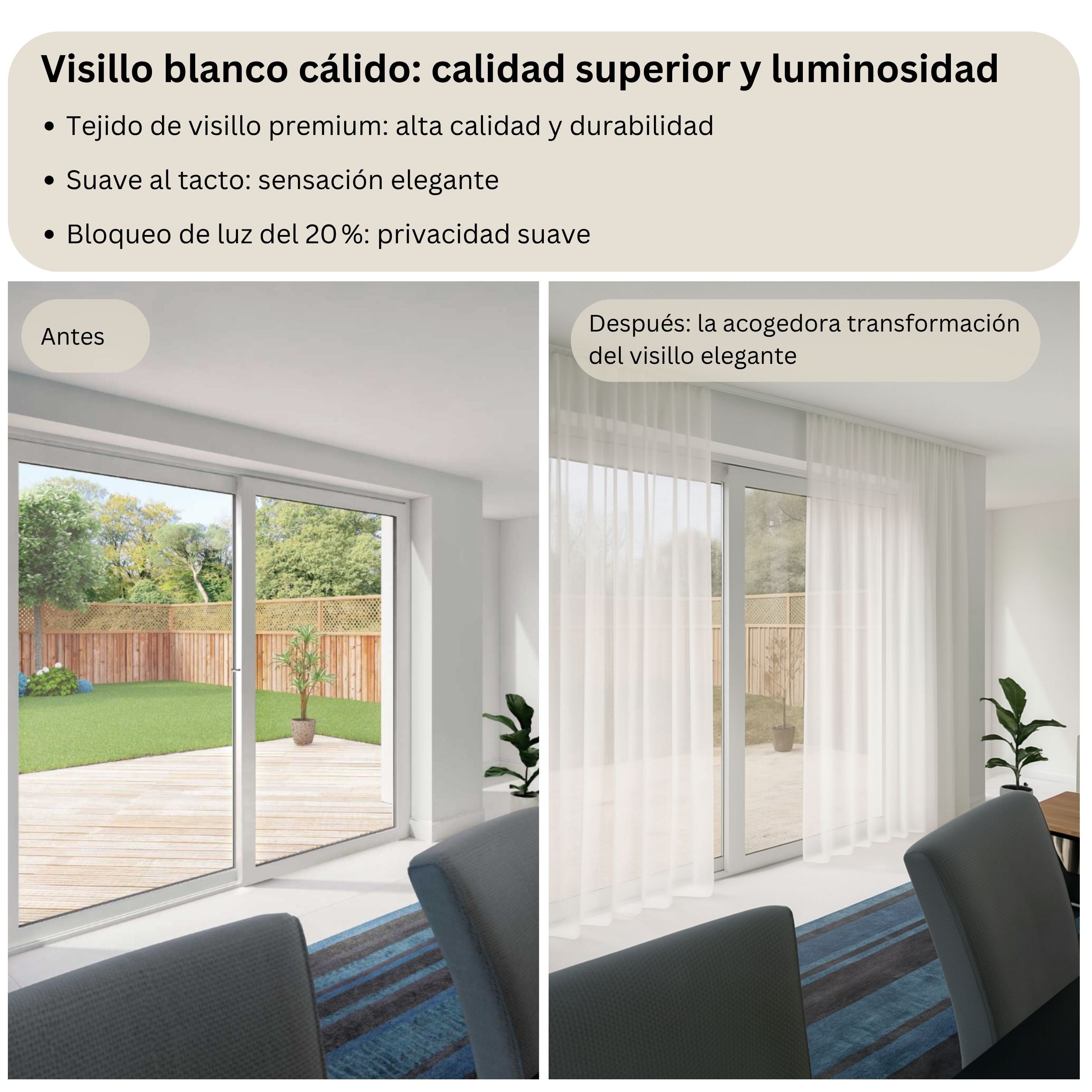 Visillo Premium Blanco, Cortina de Tul Onda, Voile Blanco, Cortina con Pliegues Pellizco, Visillo Onda Perfecta Translúcido - A Medida