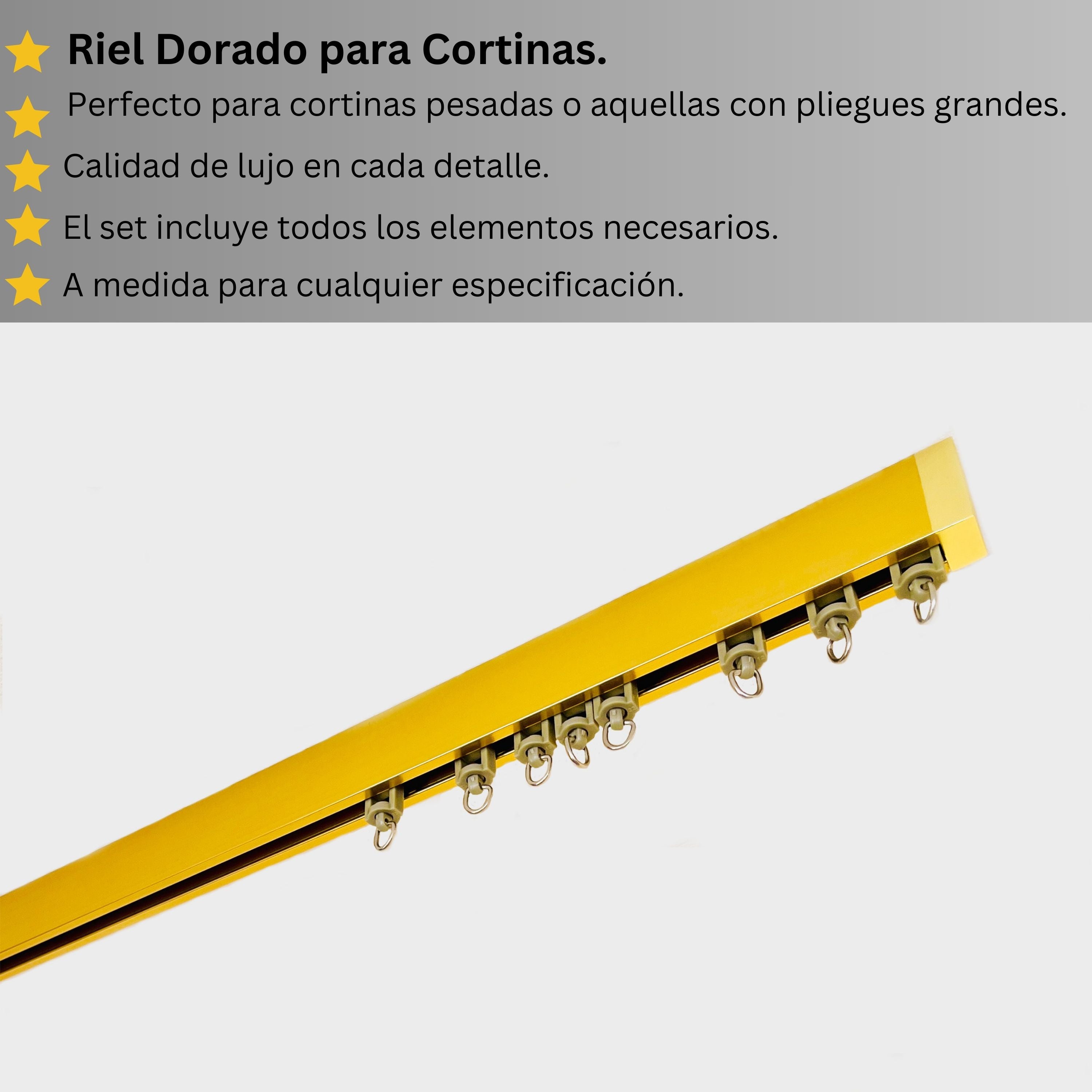 Riel de Cortina Simple, Dorado, Montado en el Techo – Cualquier Tamaño Personalizado, Diseño Elegante y Funcional.