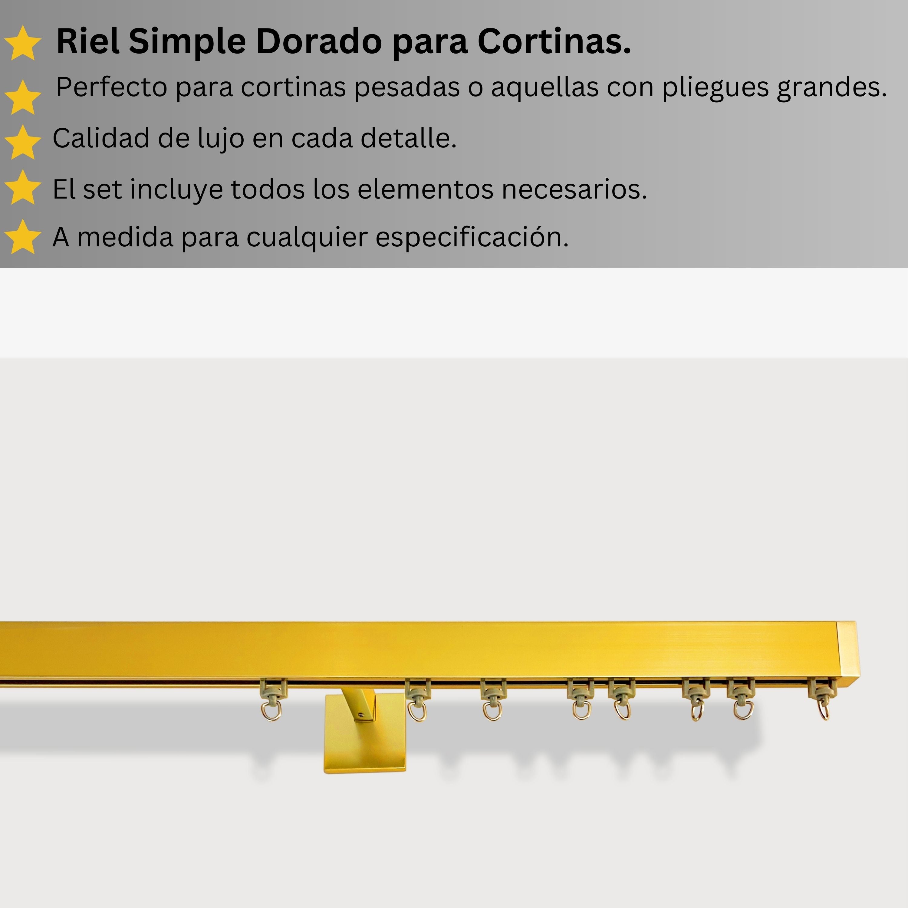 Riel de Cortina Simple, Dorado, Montado en la Pared – Hecho a Medida, Diseño Elegante y Moderno.