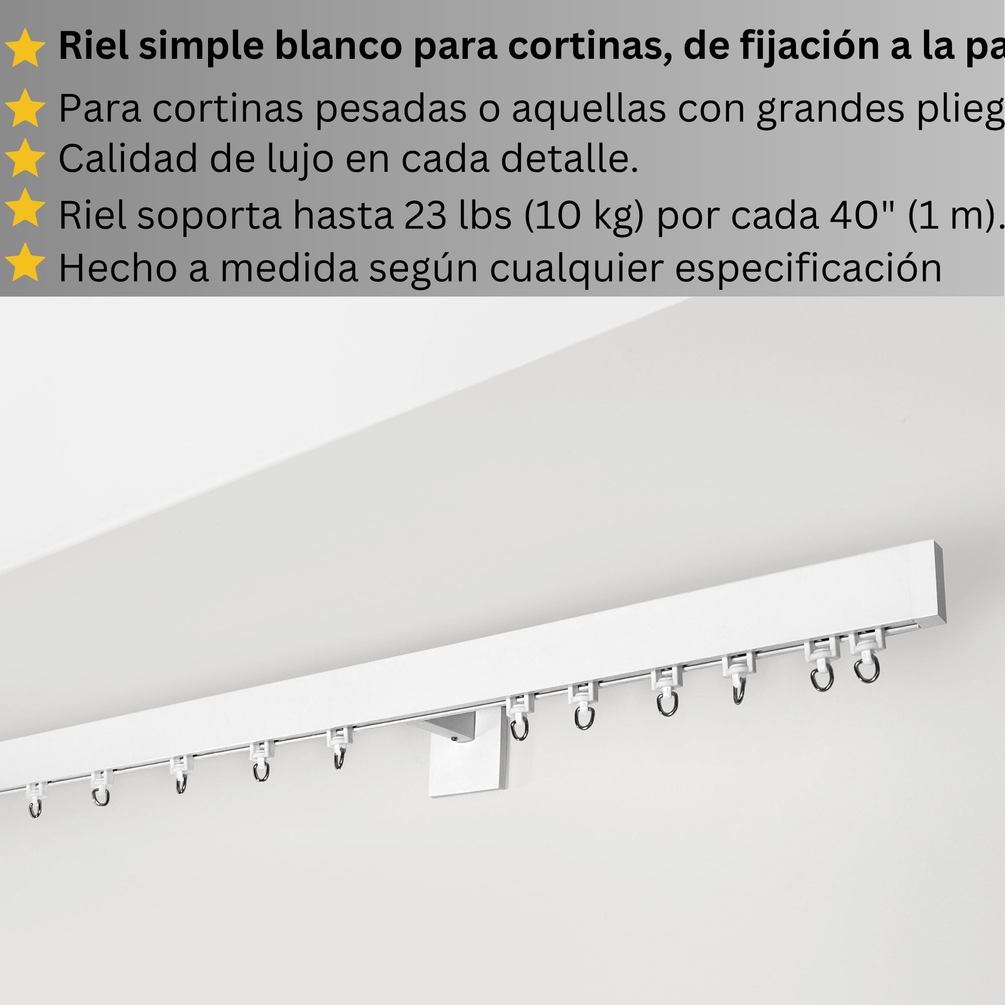 Riel de Cortina Simple, Blanco, Montado en la Pared – Hecho a Medida, Diseño Elegante y Moderno.