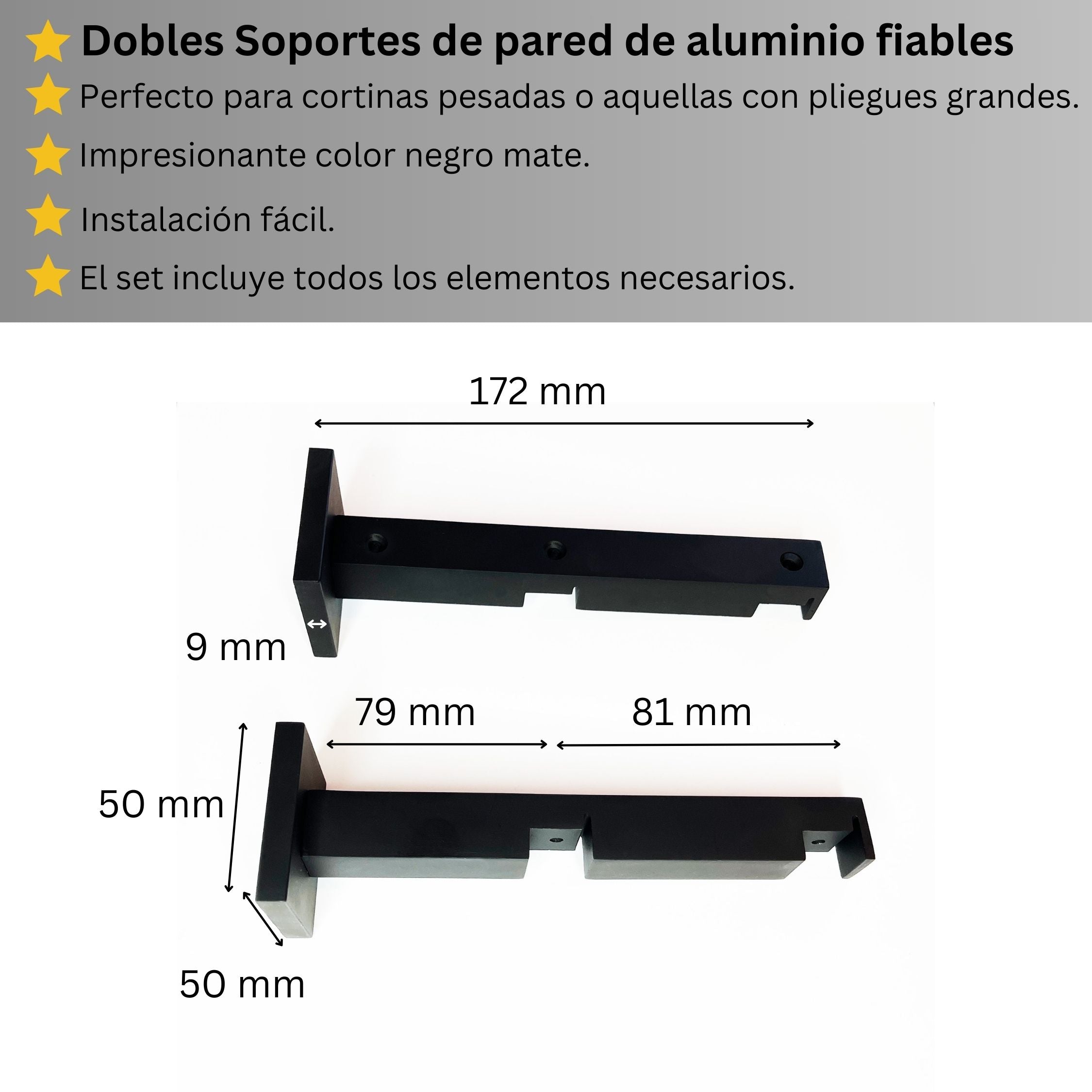 Doble Riel de Cortina, Negro Mate, Montado en la Pared – Tamaños Personalizados, Diseño Moderno y Funcional.