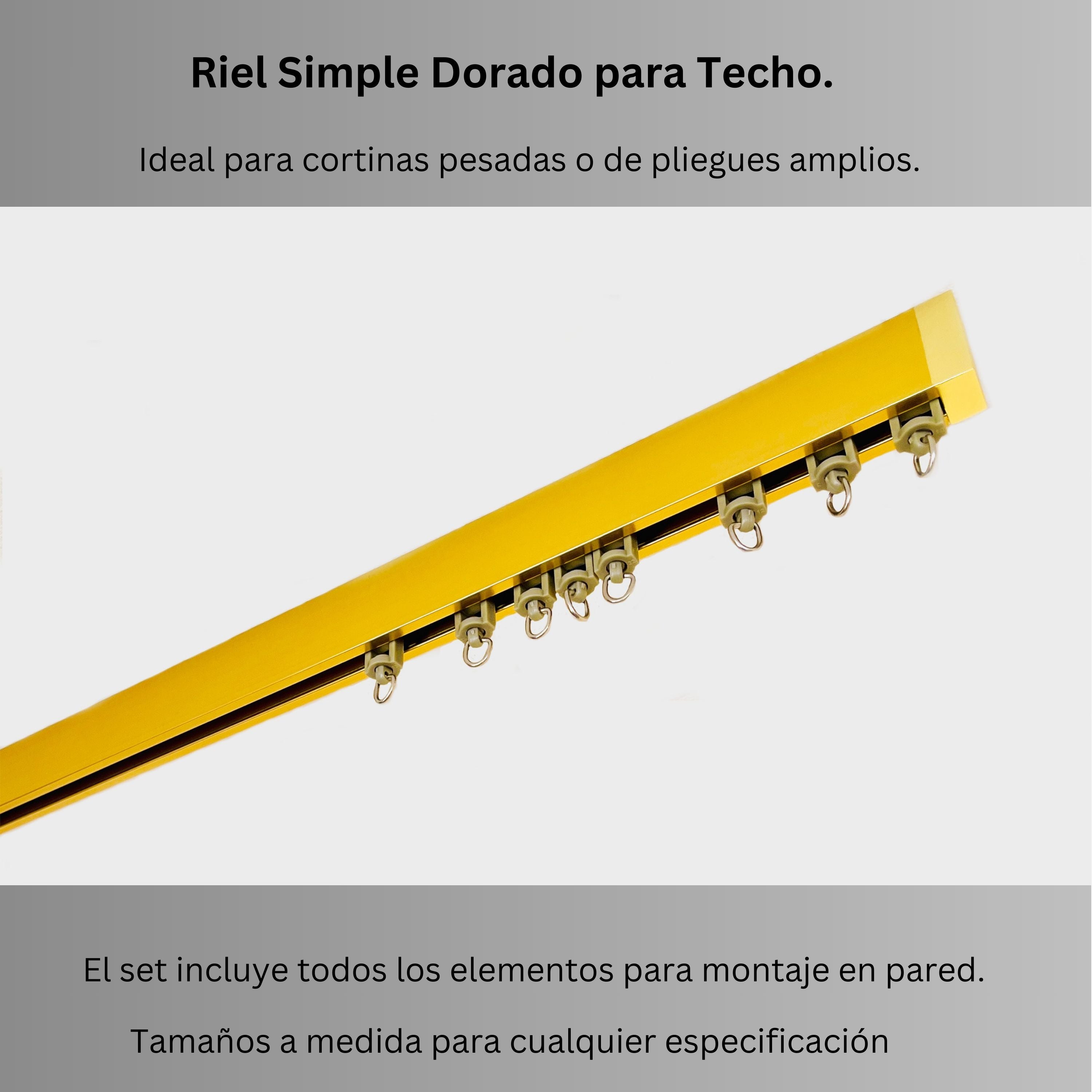 Riel de Cortina Simple, Dorado, Montado en el Techo – Cualquier Tamaño Personalizado, Diseño Elegante y Funcional.