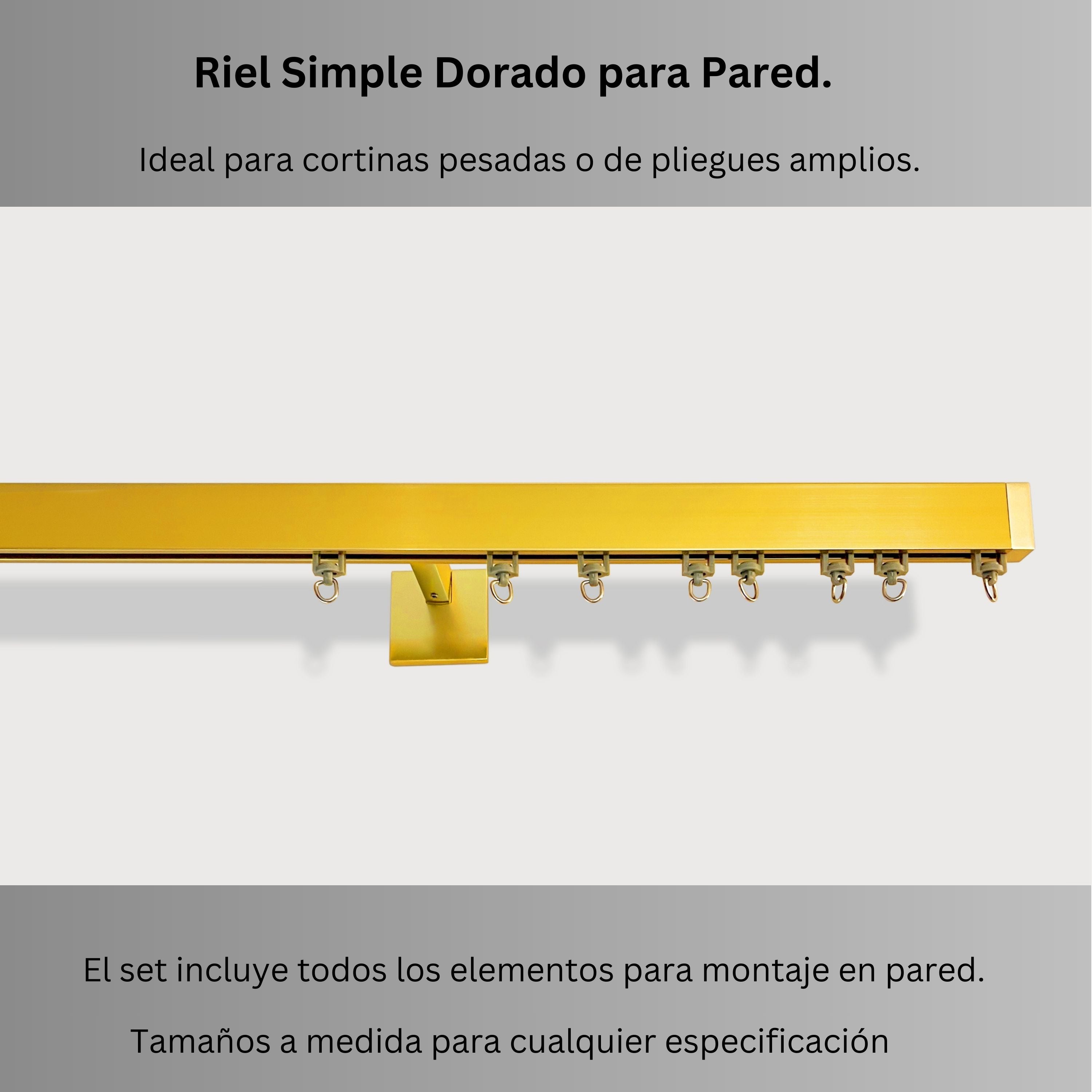 Riel de Cortina Simple, Dorado, Montado en la Pared – Hecho a Medida, Diseño Elegante y Moderno.
