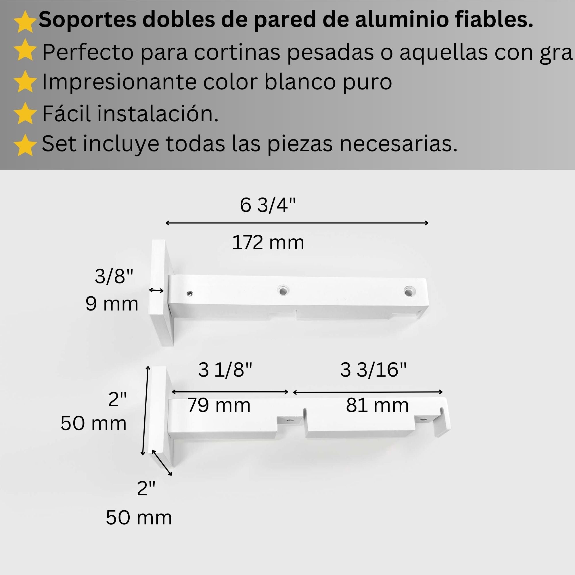 Doble Riel de Cortina, Blanco, Montado en la Pared – Tamaños personalizados, diseño moderno y elegante.
