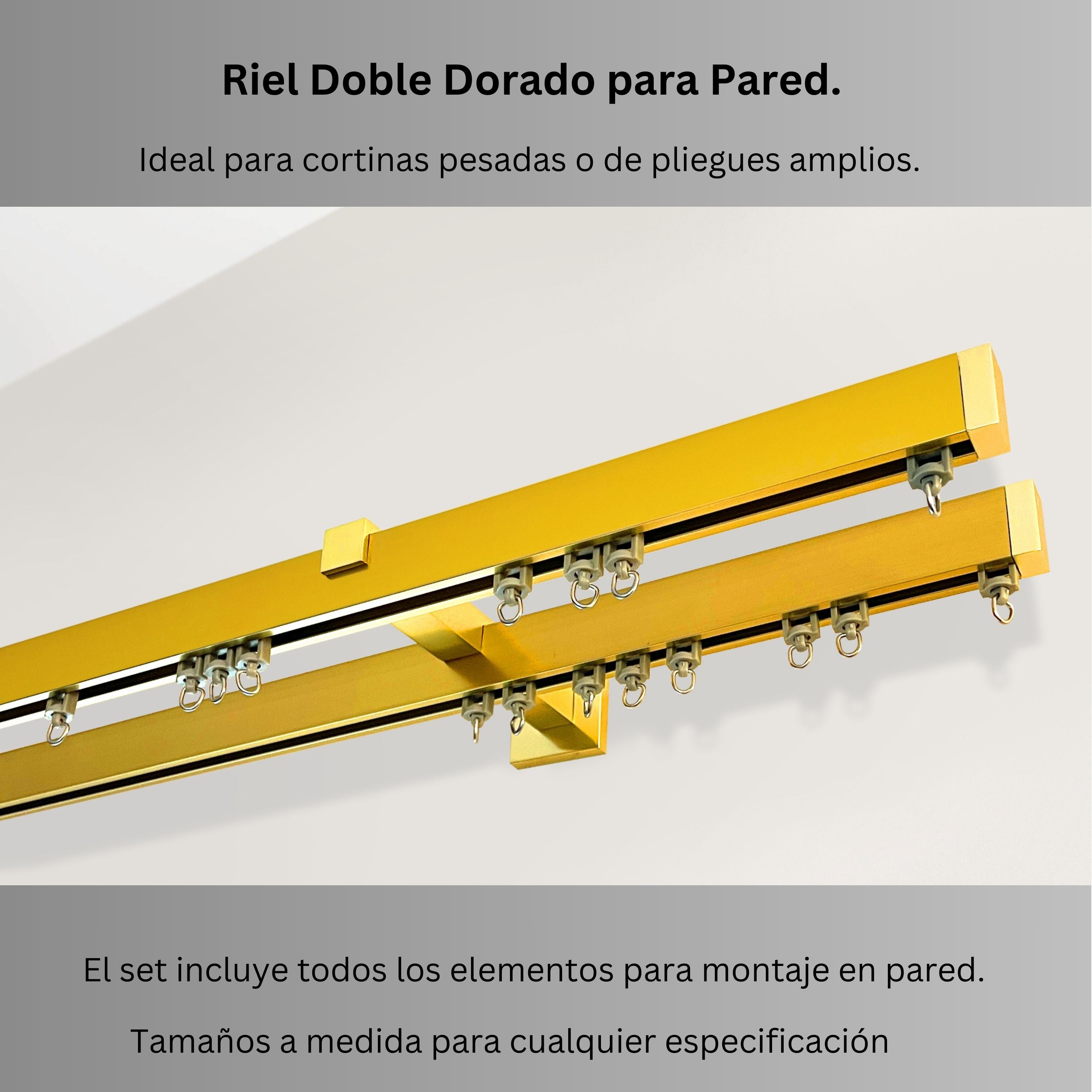 Doble Riel de Cortina, Dorado, Montado en la Pared – Tamaños personalizados, diseño moderno y elegante.