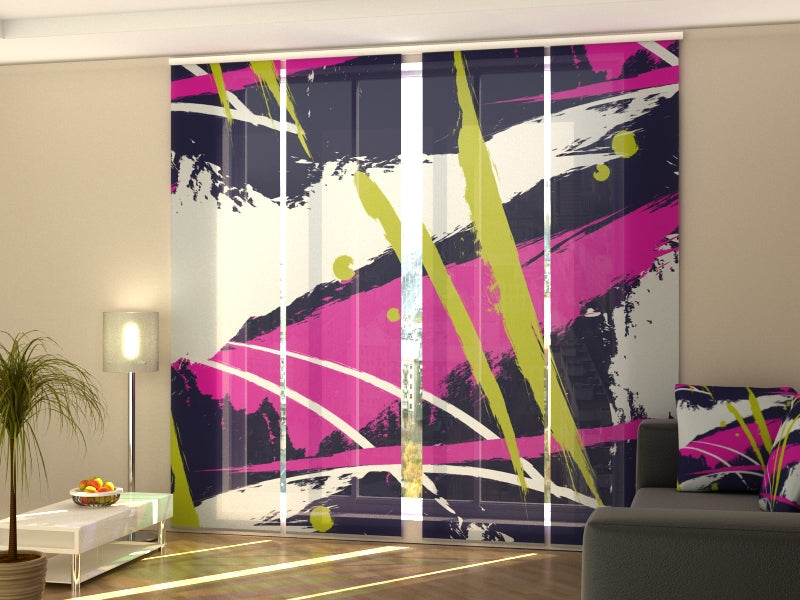 Set de 4 Paneles Japoneses con un Riel de 4 vías, Abstracción en Acuarela Luminosa, Medidas: 60x270 cm