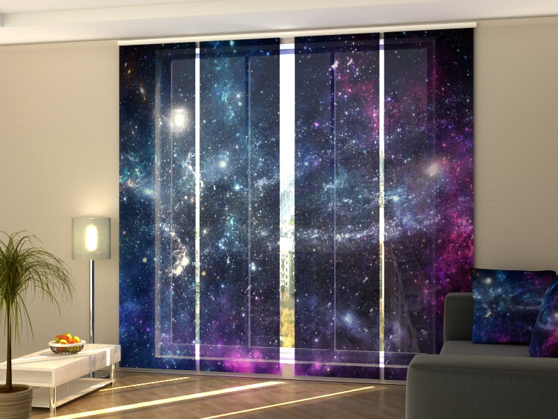 Set de 4 Paneles Japoneses con un Riel de 4 vías, Galaxia y Planetas, Medidas: 60x270 cm