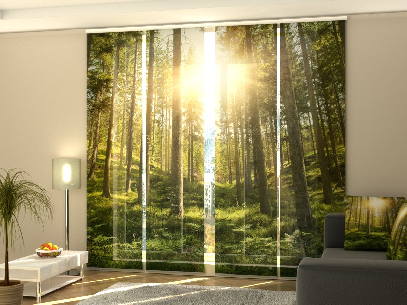 Set de 4 Paneles Japoneses con un Riel de 4 vías, Bosque Soleado, Medidas: 60x245 cm