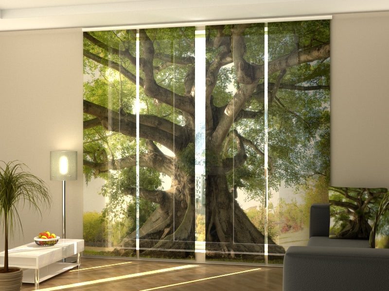 Set de 4 Paneles Japoneses con un Riel de 4 vías, Árbol de la Vida, Medidas: 60x245 cm