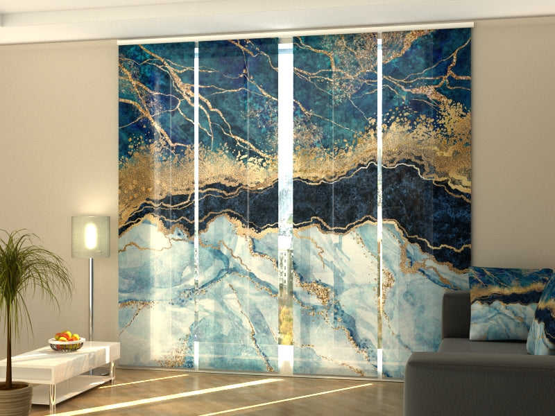 Paneles Japoneses Mármol Azul con Glitter Dorado